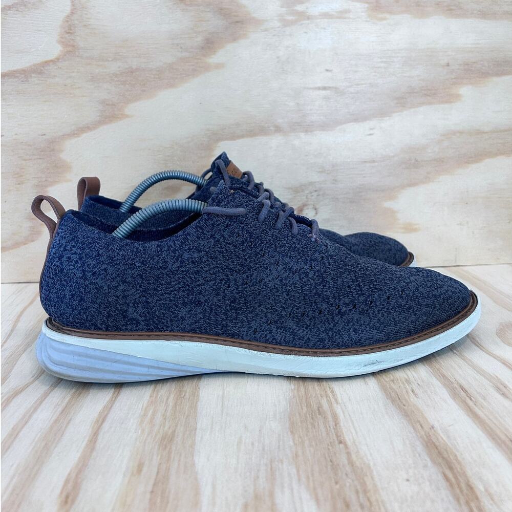 Cole Haan Dark Blue Knit Derby Sneakers with Brown Trim
